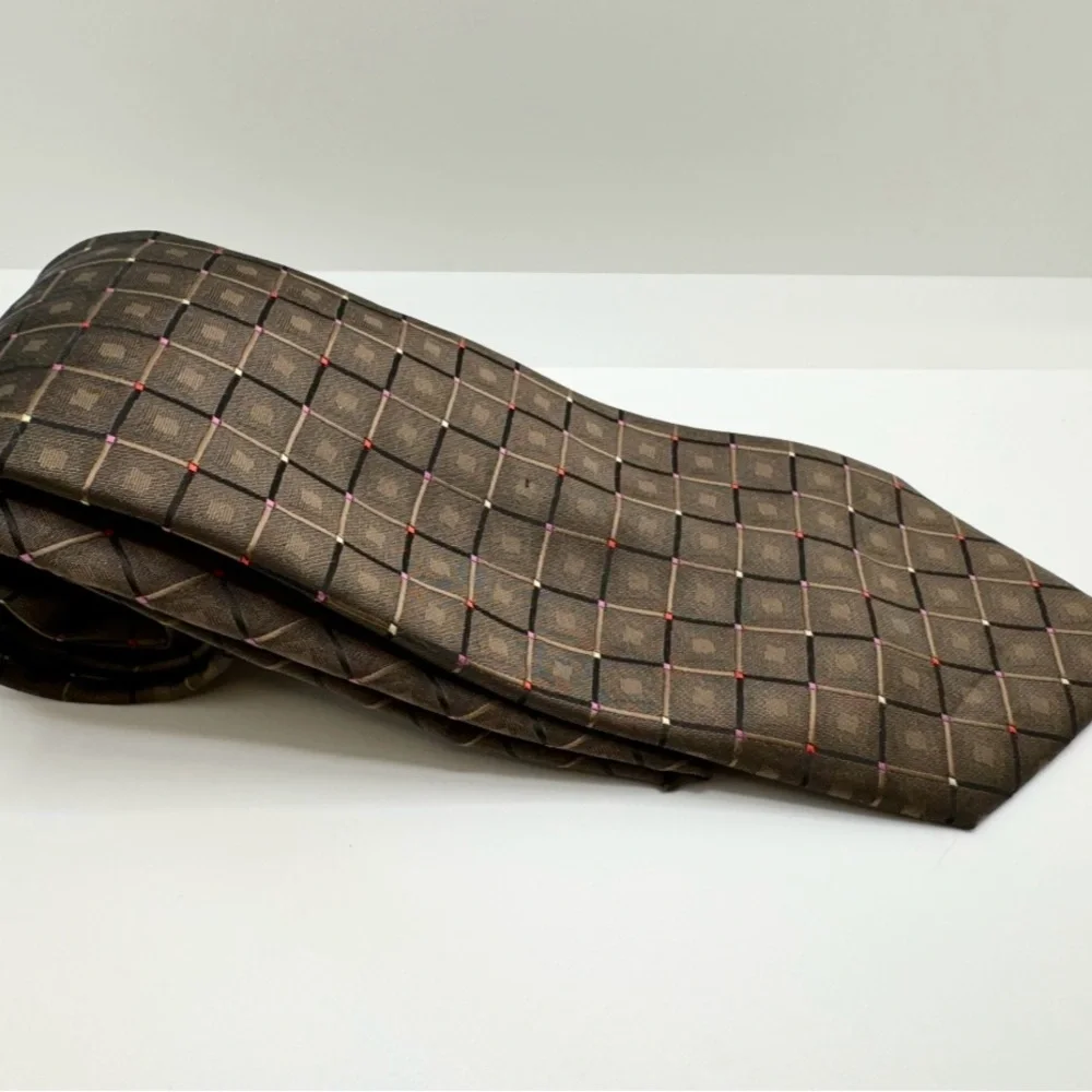 NWT Brand Q Black Brown Men Neck tie & Pocket Square Hankie Set Italy